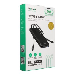 Повербанк 5V 3A 10000 mAh з вбудованими кабелями USB A / USB C / Lightning / Micro USB Charmast W1148 чорний OINT