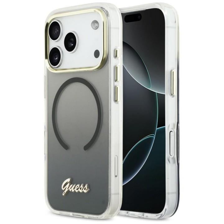 GUESS case for IPHONE 17 Pro compatible with MagSafe GUHMP17L5HTGMCSK (IML Gradient Script Metal) black