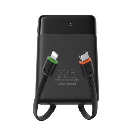 Повербанк PD3.0 3A 22,5W 10000 mAh со встроенными кабелями USB C / Lightning Charmast W1202 черный 0INT