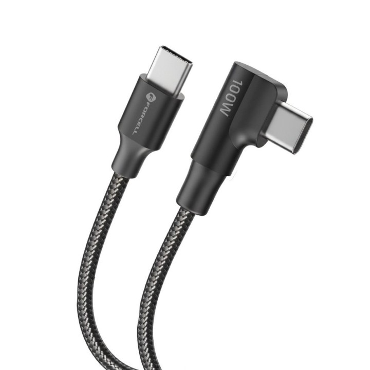 Cable USB C to USB C Forcell F-Energy QC4.0 PD 5A 100W Cafule 90° angled 1,2 m CC-1Deg black 0INT