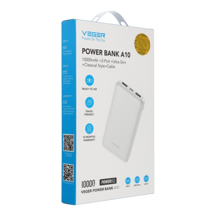 Power bank Veger A10 (W1065) 2A 10000 mAh white 0INT