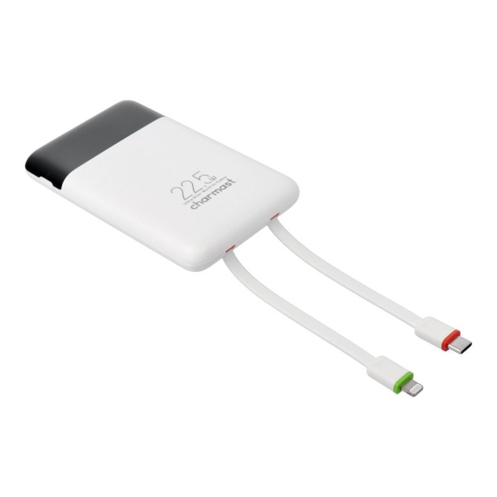 Power bank PD3.0 3A 22,5W 10000 mAh with built-in cables USB C / Lightning Charmast W1202 white 0INT