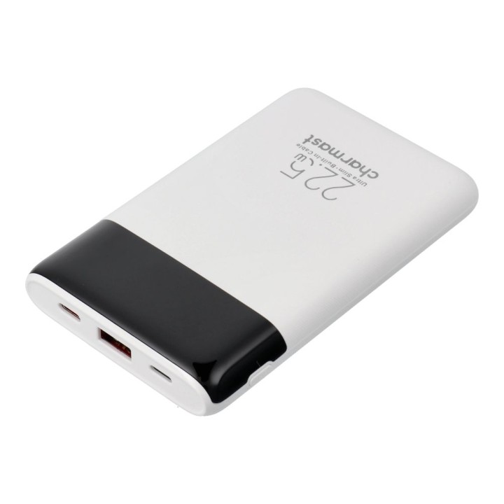 Power bank PD3.0 3A 22,5W 10000 mAh with built-in cables USB C / Lightning Charmast W1202 white 0INT