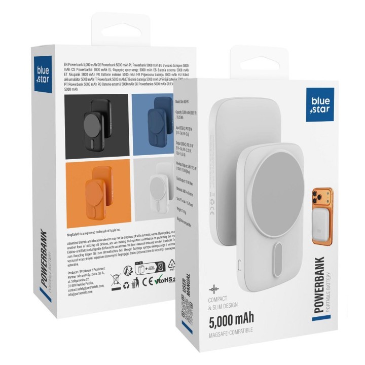 Powerbank zgodny z MagSafe Blue Star Slim DG-P8 15W 5000 mAh biały