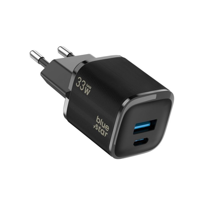 Сетевое зарядное устройство для телефона Blue Star Nano GaN USB C + USB A QC4.0 PD 3A 33W VT-332 черное