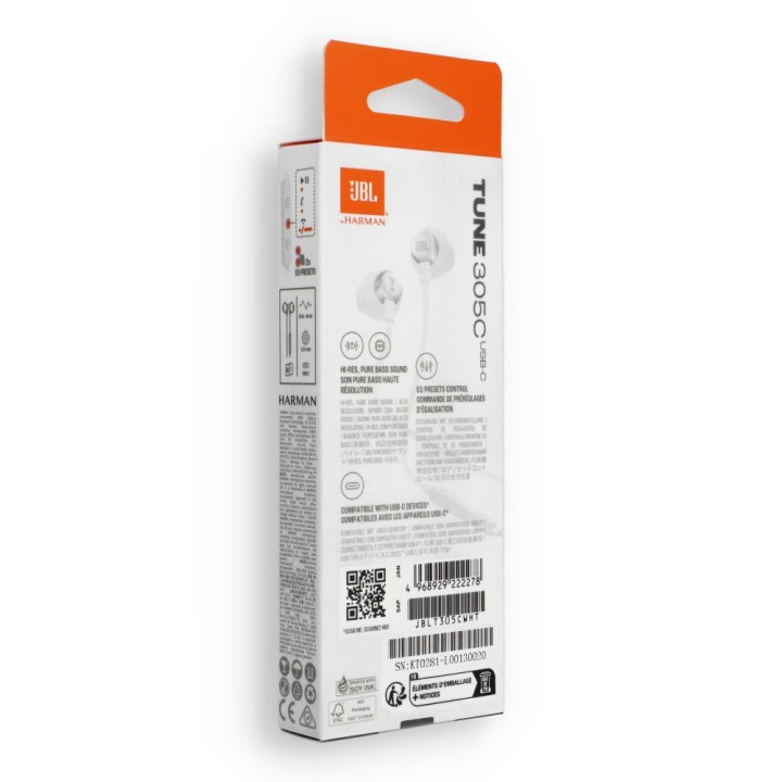 Headphones wired in-ear USB C JBL 305C white