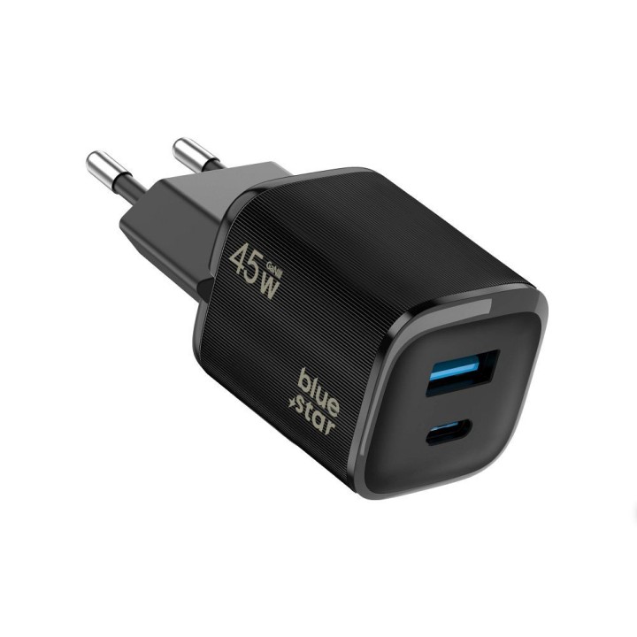 Сетевое зарядное устройство для телефона Blue Star Nano GaN USB C + USB A QC4.0 PD 3A 45W VT-334 черное