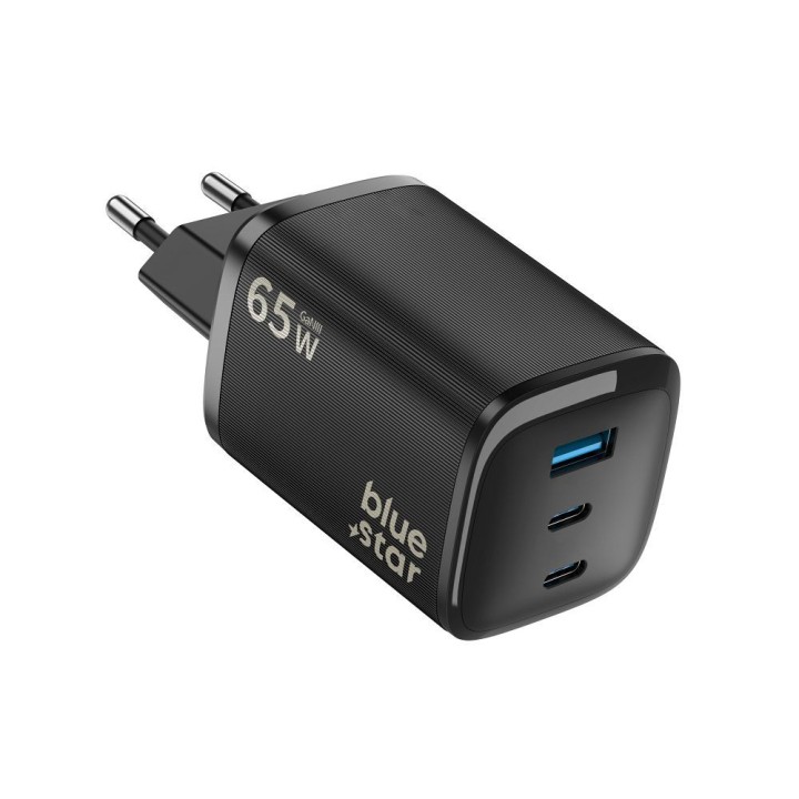 Wall charger for phone Blue Star Nano GaN 2x USB C + USB A QC4.0 PD 3A 65W VT-335 black