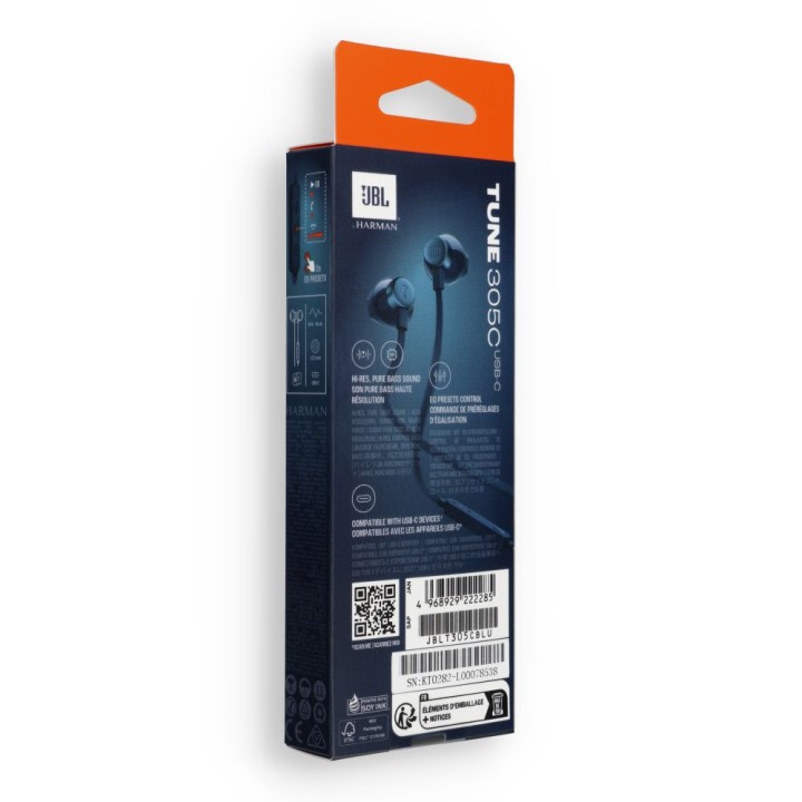 Headphones wired in-ear USB C JBL 305C blue
