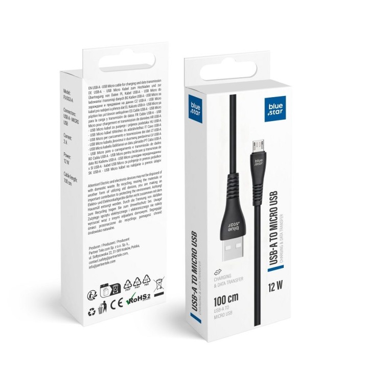 Кабель USB A для Micro USB Blue Star 2A 12W 1 m PJ-DG3-A чорний