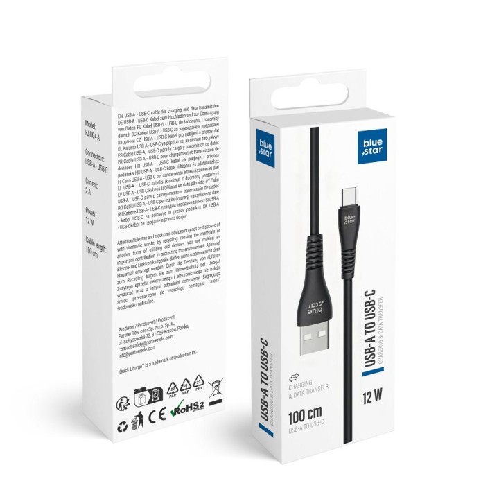 USB-A to USB-C cable Blue Star 2A 12W 1 m PJ-DG4-A black