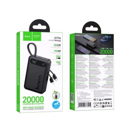 Powerbank Hoco 20000 mAh QC PD 2A 22,5W z wbudowanymi kablami USB C + Lightning J171A czarny