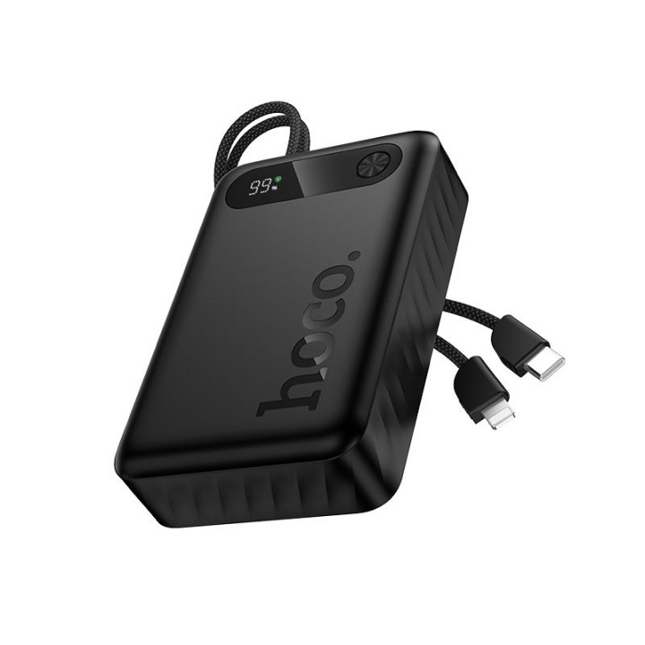 Повербанк Hoco 20000 mAh QC PD 2A 22,5W із вбудованими кабелями USB C + Lightning J171A чорний