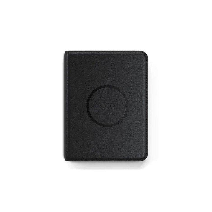 Tracker compatible with Apple Find My Satechi FindAll Passport Cover in vegan leather passport cover form ST-VPCK black