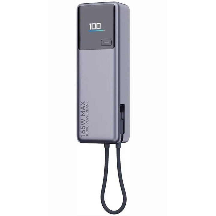 Powerbank Xiaomi 10000 mAh QC PD 165W z wbudowanym kablem USB C PB1165MI z wyświetlaczem LED szary