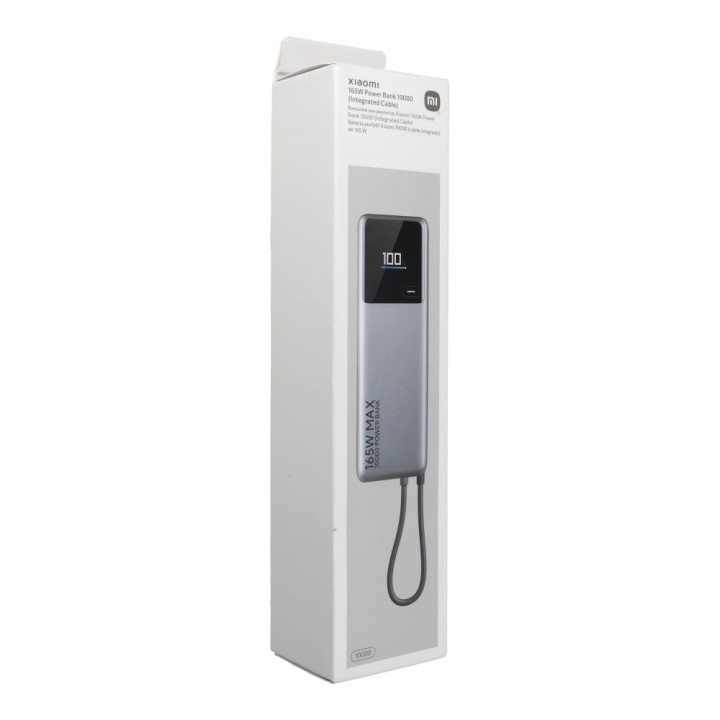 Powerbank Xiaomi 10000 mAh QC PD 165W z wbudowanym kablem USB C PB1165MI z wyświetlaczem LED szary