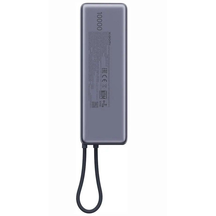 Powerbank Xiaomi 10000 mAh QC PD 165W z wbudowanym kablem USB C PB1165MI z wyświetlaczem LED szary
