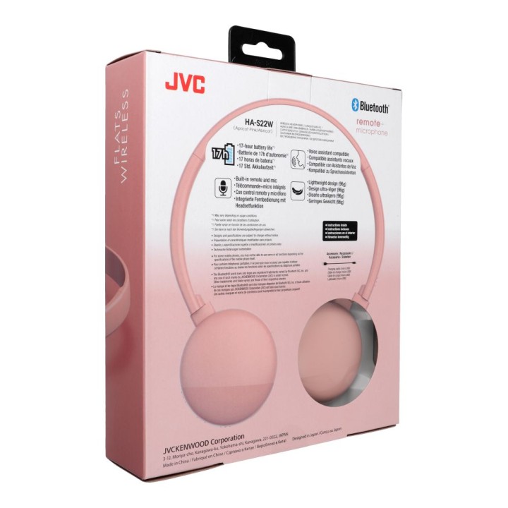 Wireless headphones on-ear JVC HA S22W pink