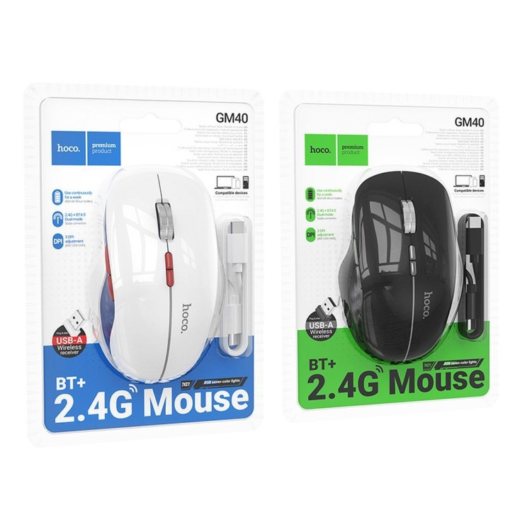 Миша бездротова dual-mode (Bluetooth, 2.4G) 1600 dpi RGB Hoco GM40 чорна