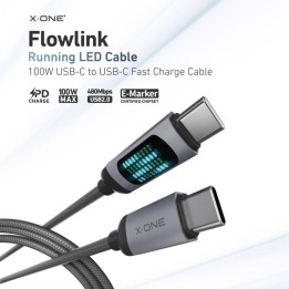 Кабель USB X-ONE FlowLink Running LED - тип C — C max 100W 1,2m чорний
