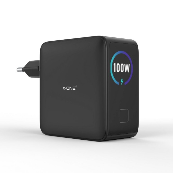 Сетевое зарядное устройство X-ONE ChargePro GaN с LCD 100W 3x USB C 1x USB A - черное