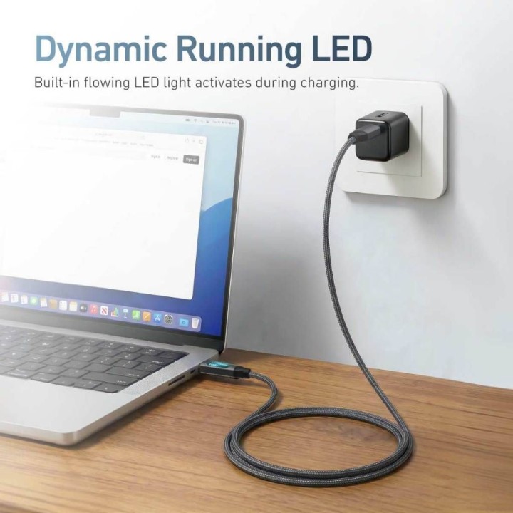 Кабель USB X-ONE FlowLink Running LED - тип C — C max 100W 1,2m чорний