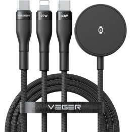 Кабель 3 в 1 USB C — Lightning / тип C / iWatch/SAM Watch VEGER 3A 92W V730 1,5 m чорний