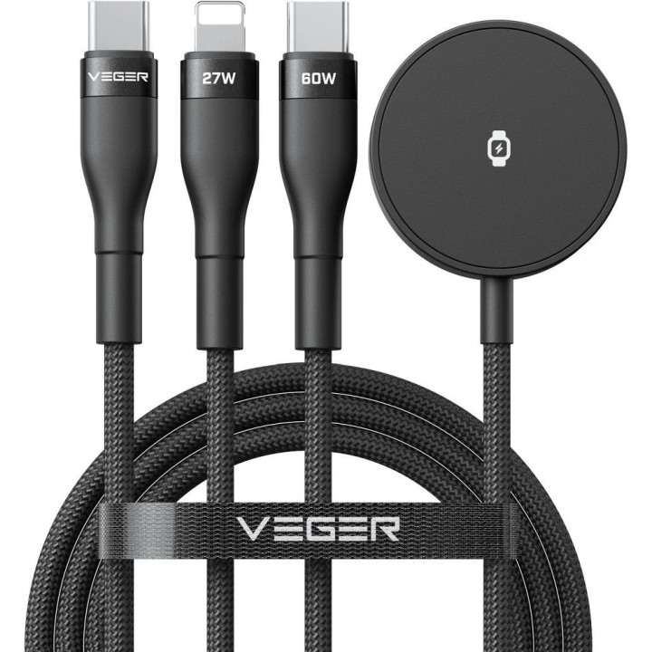 Cable 3w1 USB C for Lightning / Type C / iWatch/SAM Watch VEGER 3A 92W V730 1,5 m black