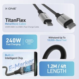 Cable USB X-ONE TitanFlex - type C for C max 240W 1,2m black