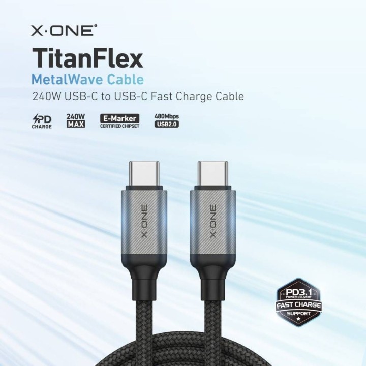 Кабель USB X-ONE TitanFlex - тип C — C max 240W 1,2m чорний