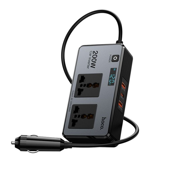 Cigarette lighter socket splitter Hoco 2 ports max 200W PD66W/1C2A Z66 black