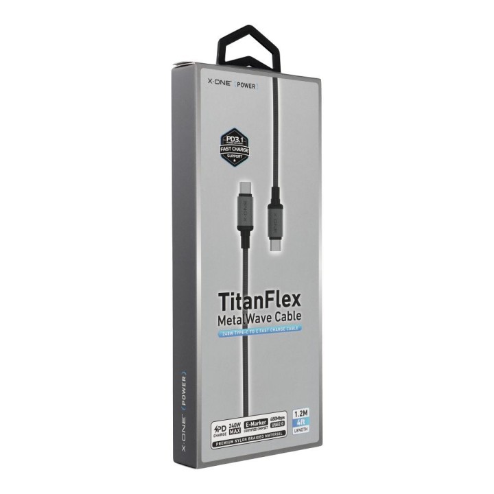 Kabel USB X-ONE TitanFlex - typ C do C max 240W 1,2m czarny