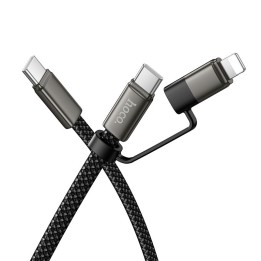 Кабель USB C для USB C/iP Hoco 3A 60W плоский 1 m X125 черный