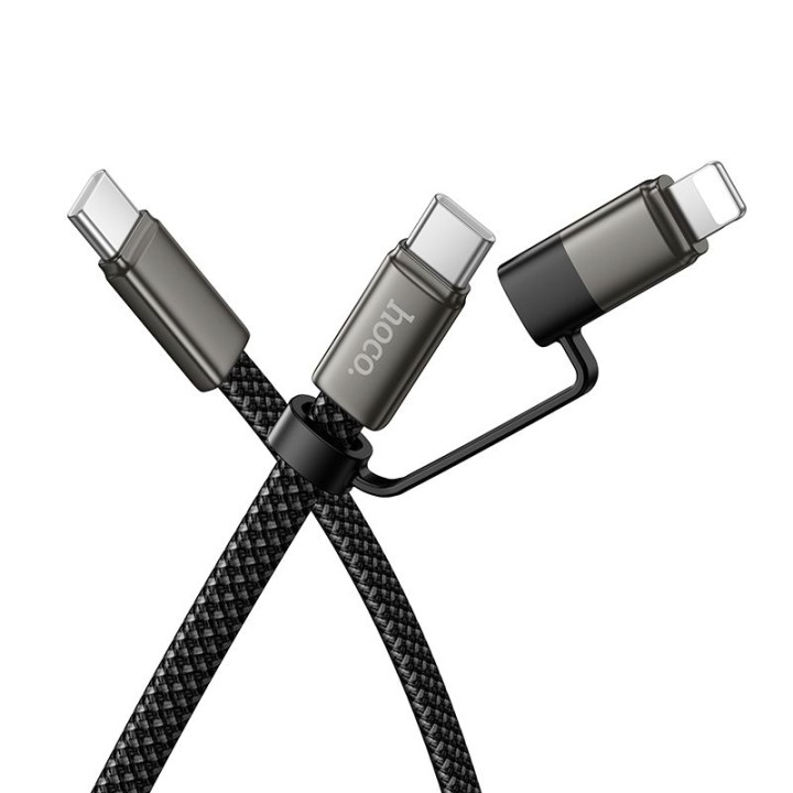 Кабель USB C — USB C/iP Hoco 3A 60W плоский 1 m X125 черный