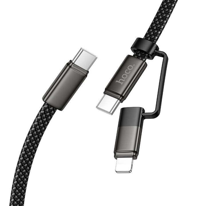 Кабель USB C — USB C/iP Hoco 3A 60W плаский 1 m X125 чорний