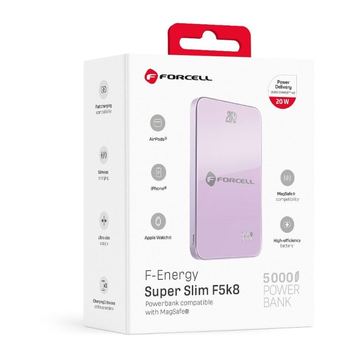 Повербанк сумісний з MagSafe Forcell F-Energy SuperSlim F5K8 QC4.0 PD3.0 15W 5000 mAh фіолетовий 0INT