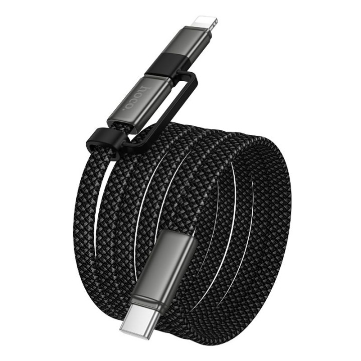 Kabel USB C do USB C/iP Hoco 3A 60W płaski 1 m X125 czarny