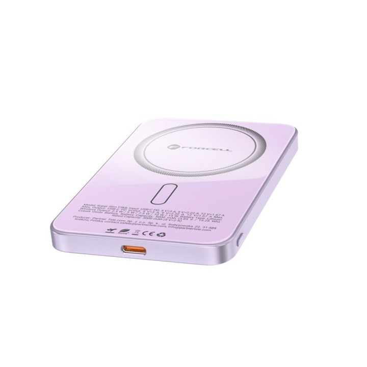 Power bank compatible with MagSafe Forcell F-Energy SuperSlim F5K8 QC4.0 PD3.0 15W 5000 mAh purple 0INT