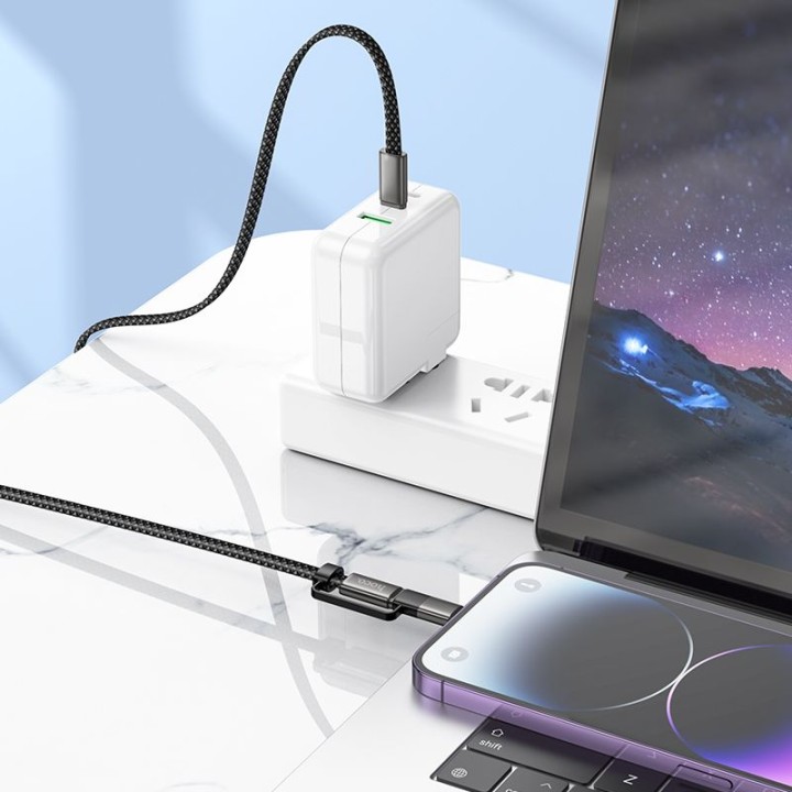Cable USB C to USB C/iP Hoco 3A 60W flat 1 m X125 black