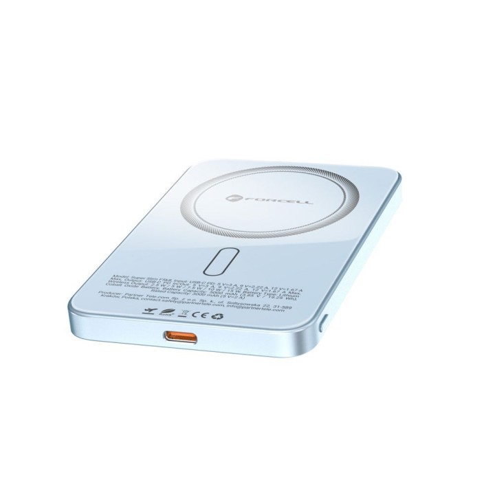 Повербанк сумісний з MagSafe Forcell F-Energy SuperSlim F5K8 QC4.0 PD3.0 15W 5000 mAh блакитний 0INT
