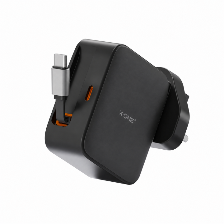 Мережевий зарядний пристрій X-ONE ChargeGo GaN 65W зі zwijanym кабелем USB C і portem тип C - чорний