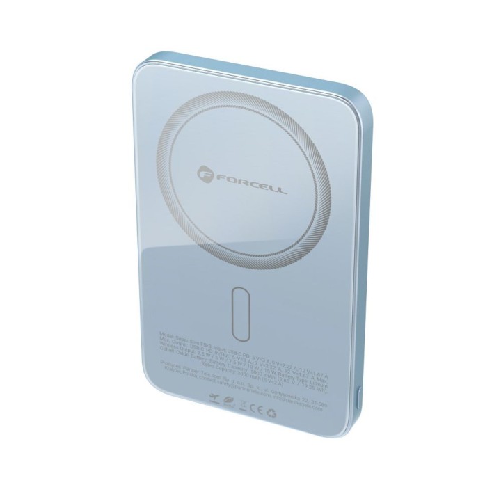Powerbank zgodny z MagSafe Forcell F-Energy SuperSlim F5K8 QC4.0 PD3.0 15W 5000 mAh jasnoniebieski 0INT