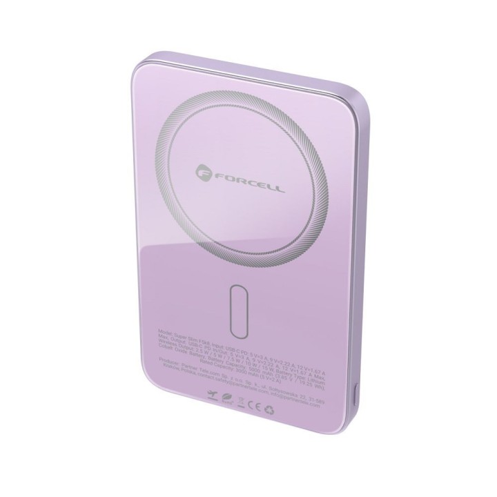 Power bank MagSafe compatible Forcell F-Energy SuperSlim F5K8 QC4.0 PD3.0 15W 5000 mAh purple 0INT
