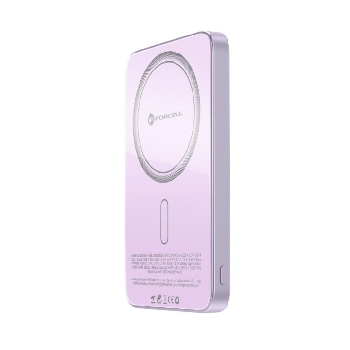 Power bank MagSafe compatible Forcell F-Energy SuperSlim F5K8 QC4.0 PD3.0 15W 5000 mAh purple 0INT