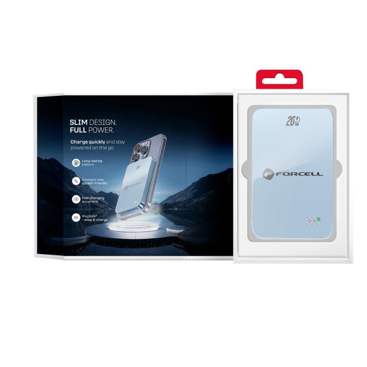 Повербанк сумісний з MagSafe Forcell F-Energy SuperSlim F10K8 QC4.0 PD3.0 15W 10000 mAh синій 0INT