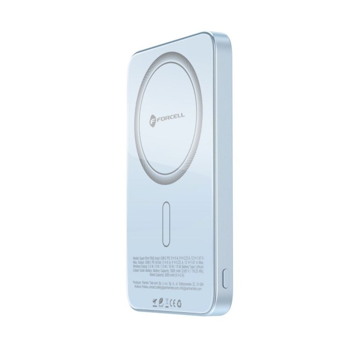 Powerbank zgodny z MagSafe Forcell F-Energy SuperSlim F5K8 QC4.0 PD3.0 15W 5000 mAh jasnoniebieski 0INT