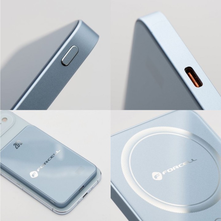 Powerbank zgodny z MagSafe Forcell F-Energy SuperSlim F5K8 QC4.0 PD3.0 15W 5000 mAh jasnoniebieski 0INT