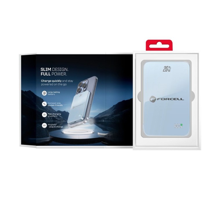 Powerbank zgodny z MagSafe Forcell F-Energy SuperSlim F5K8 QC4.0 PD3.0 15W 5000 mAh jasnoniebieski 0INT