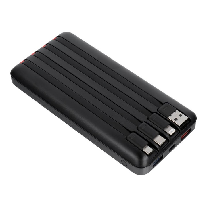 Повербанк PD3.0 3A 22,5W 20000 mAh со встроенными кабелями USB A / USB C / Lightning / Micro USB Charmast W2089 черный 0INT