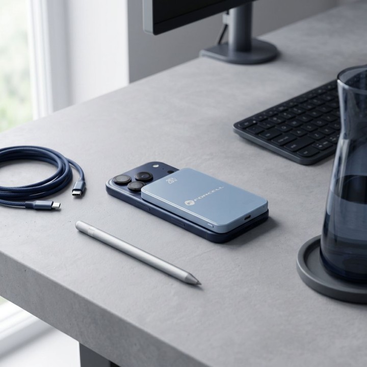 Powerbank zgodny z MagSafe Forcell F-Energy SuperSlim F5K8 QC4.0 PD3.0 15W 5000 mAh jasnoniebieski 0INT